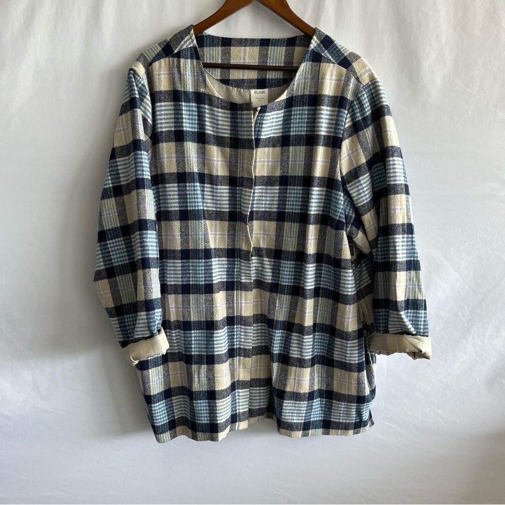 Blair Blue Tan & White Plaid Coat - Picture 2 of 10